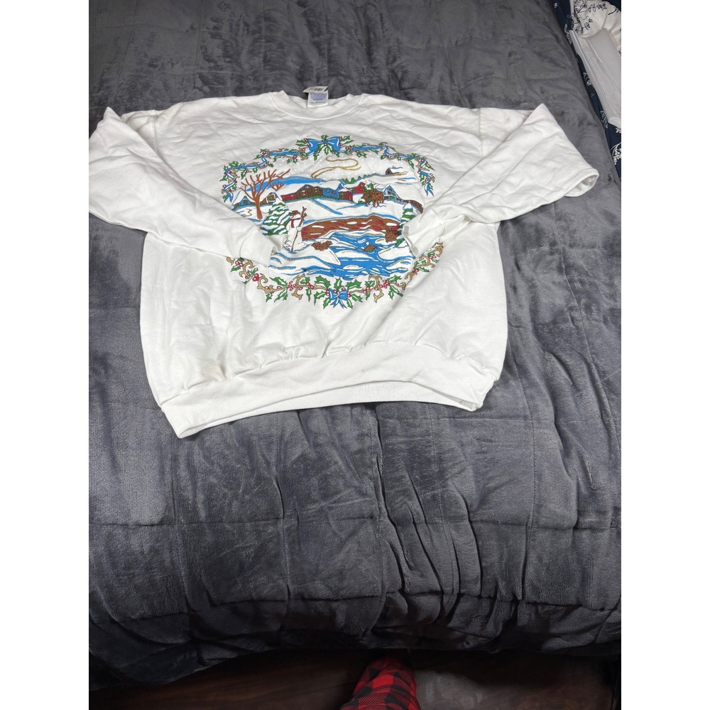 Vintage Hanes ComfortBlend‎ Printpro Christmas Winter Scene Sweatshirt XL